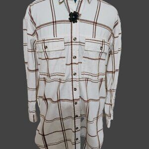 Universal Thread White with Brown Stripes Woman's Shirt Dress Size Smaill